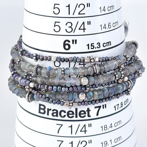 Vintage Artisan Sterling Silver 925 Labradorite Pearl Multi-Strand Bracelet 7" - Picture 6 of 8